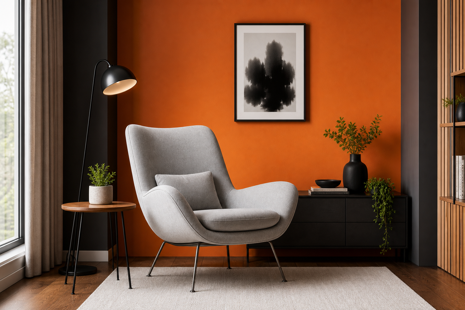 Warm feature room with bold orange wall